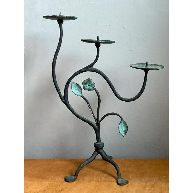 Vintage Floral Metal Candle Holder For Sale - Image 9 of 12