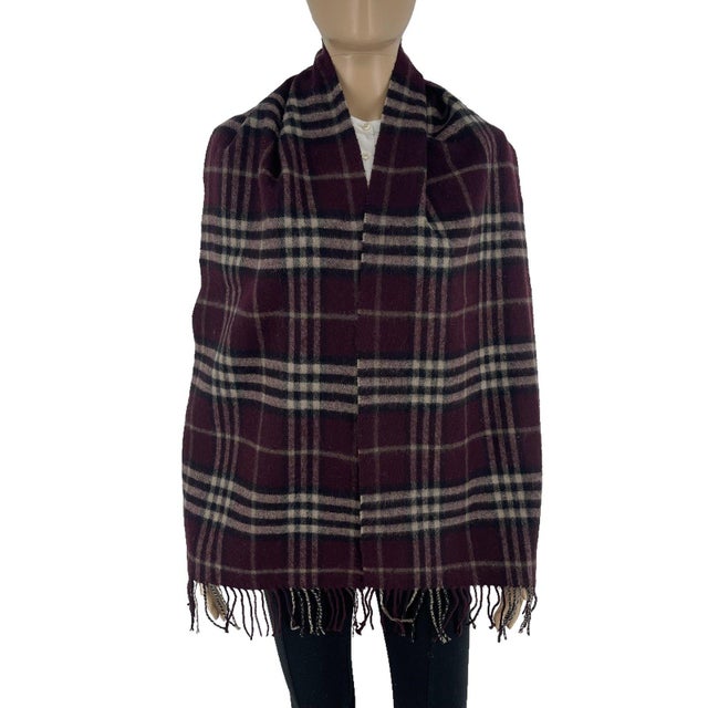 Burberry Dark Purple Plaid 100% Wool Scarf