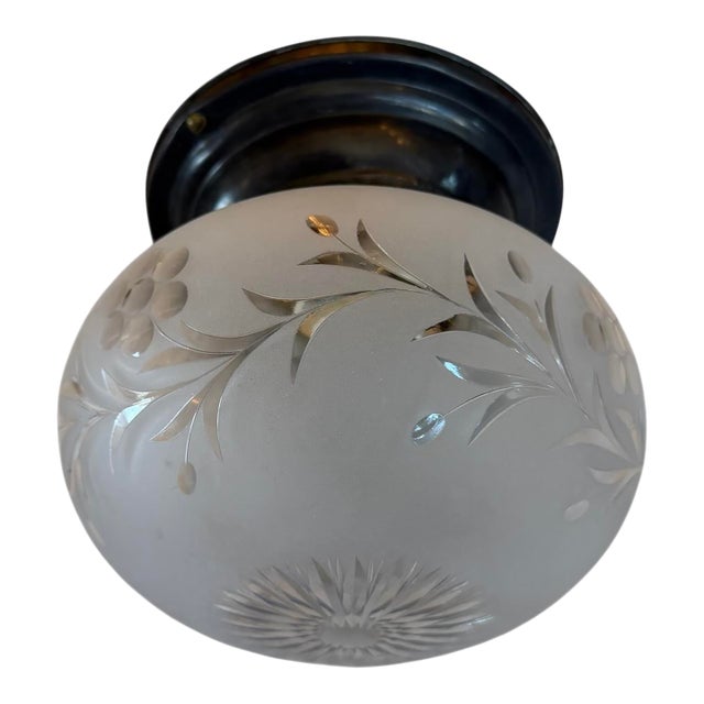 Circa 1920’s Rare Wheelcut Frosted Glass Ceiling Light Fixture For Sale