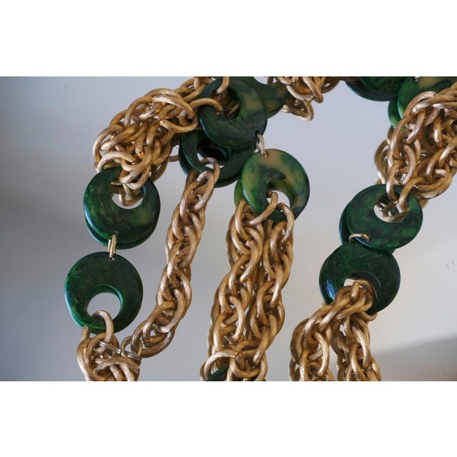 Vintage, 1970s Malachite Green Bakelite Gold-Tone Metal Chain Necklace/Belt For Sale - Image 11 of 11