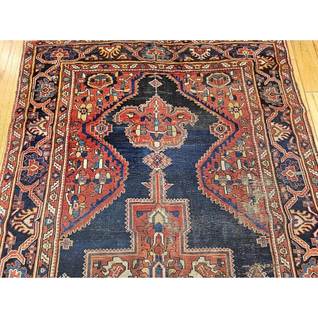 19th Century Persian Farahan Gallery Rug, Hand-Knotted Wool, Geometric Pattern, Red & Navy, 5x10 For Sale - Image 10 of 17