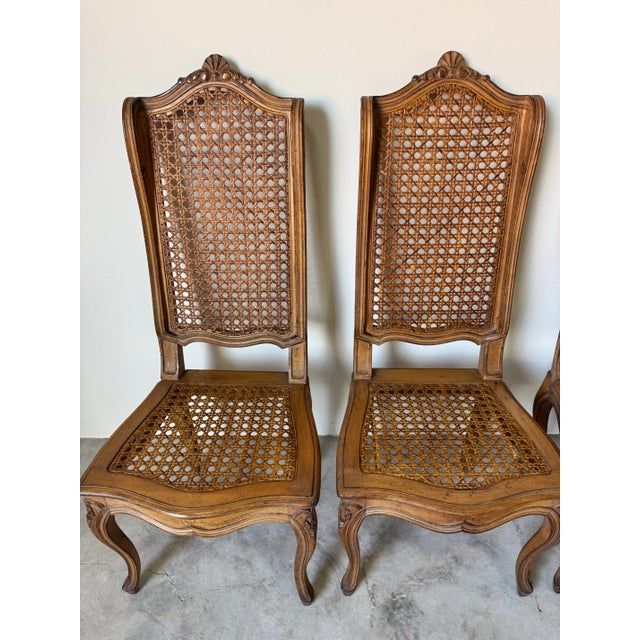 Vintage French Country Louis XV–Style Carved Wood Dining Chairs With Cane Backs — Set of 4 For Sale - Image 9 of 12