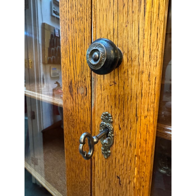 American Oak Wood China Cabinet For Sale - Image 11 of 12