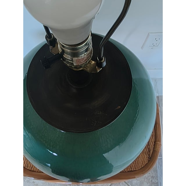 1970s 1970s Mid Century Modern Turquoise Pottery Lamp With Beaded Shade For Sale - Image 5 of 7