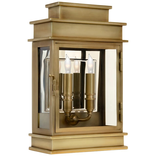 Chapman & Myers for Visual Comfort Signature Linear Lantern Short in Antique-Burnished Brass For Sale