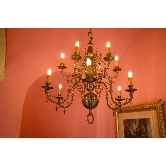 Large Dutch 12-Arm Chandelier, 1890s For Sale - Image 3 of 11