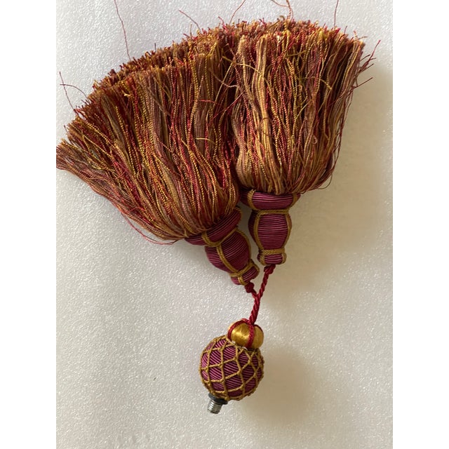 Shabby Chic Pair Large Tiebacks With Tassels For Sale - Image 3 of 3