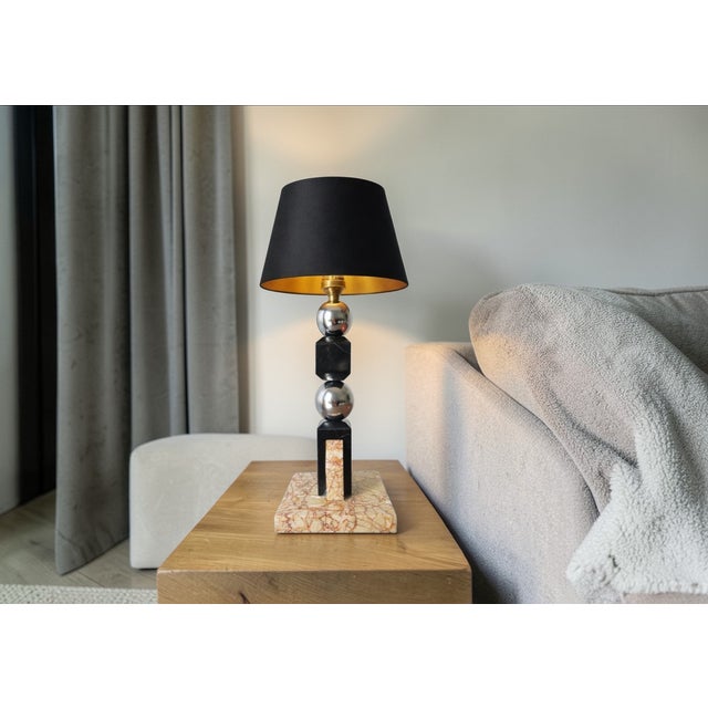 Vintage Table Lamp in Metal and Marble by Jacques Adnet, 1930s For Sale - Image 12 of 17