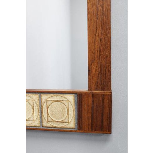 Mid-Century Danish Rectangular Wood and Tile Wall Mirror, 1960s For Sale - Image 6 of 10