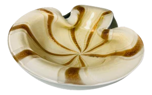 1950s Vintage Alfredo Barbini Italian Murano Cased Glass Dish With Gold and White Swirl