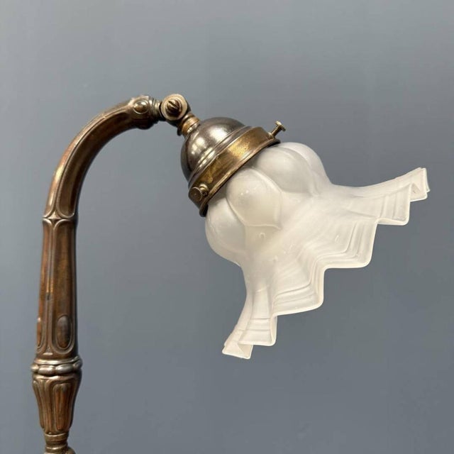Antique Art Nouveau Table Lamp with Frosted Glass Shade For Sale - Image 9 of 18