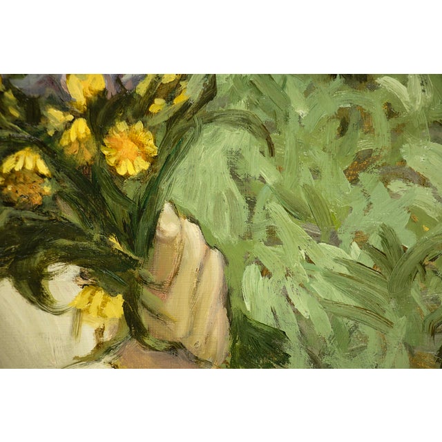 Early 21st Century Wild Flowers by Nadezda | Oil on Panel Portrait of a girl holding a bouquet of wildflowers. For Sale - Image 5 of 5