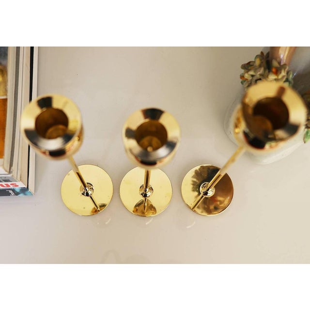 1970s Tulip Candlesticks by Pierre Forssell for Skultuna Sweden, Set of 3 For Sale - Image 5 of 7