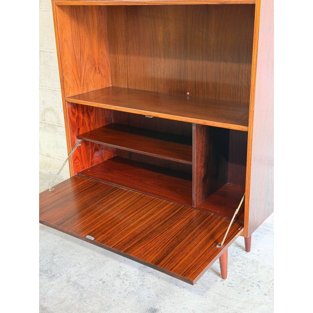 Rosewood Bookcase With Drop Down Storage Door Denmark 1960s For Sale - Image 4 of 10