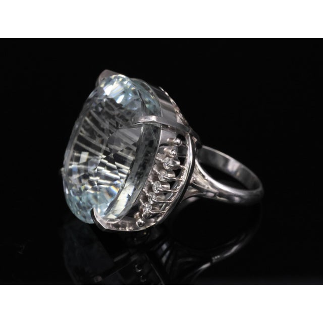 Late 20th Century Rare 62.78ct Natural Aquamarine & 0.25ct Diamond Platinum Ring, 29.1g Size 6 For Sale - Image 9 of 18