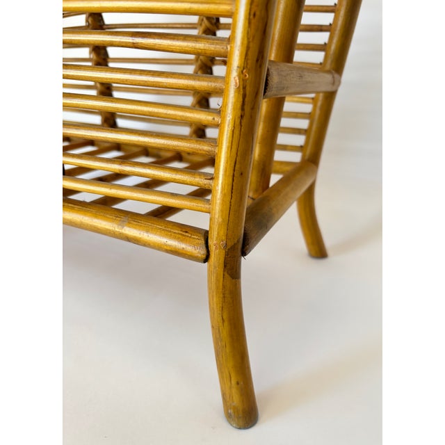 Mid-Century Modern Vintage Bent Bamboo & Rattan Magazine Rack With Hand-Braided Wicker, Mid-Century For Sale - Image 3 of 13