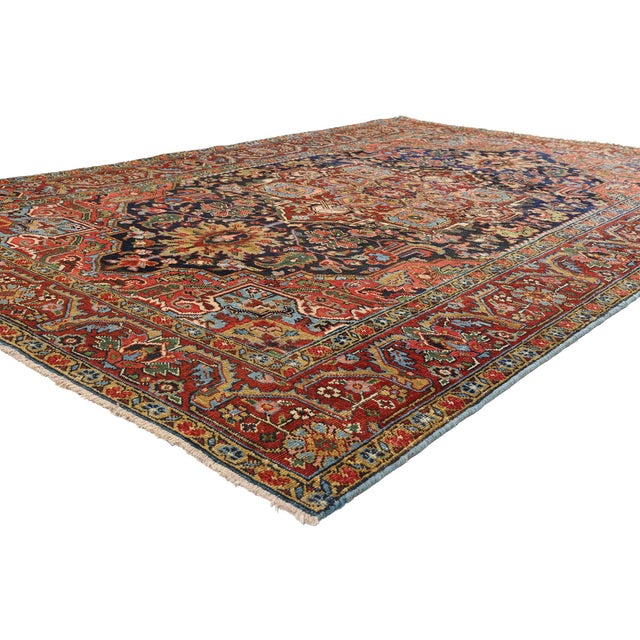 79567 Antique Persian Heriz Rug, 06'05 x 09'07. A Qajar Legacy: Late 19th Century Persian Heriz Masterpiece of Timeless...