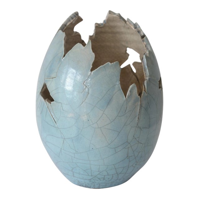 Vintage Paul Fleming Ceramic Cracked Egg Sculpture For Sale