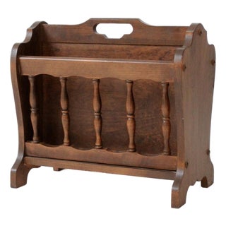 Mid-Century Colonial Style Wood Magazine Rack For Sale