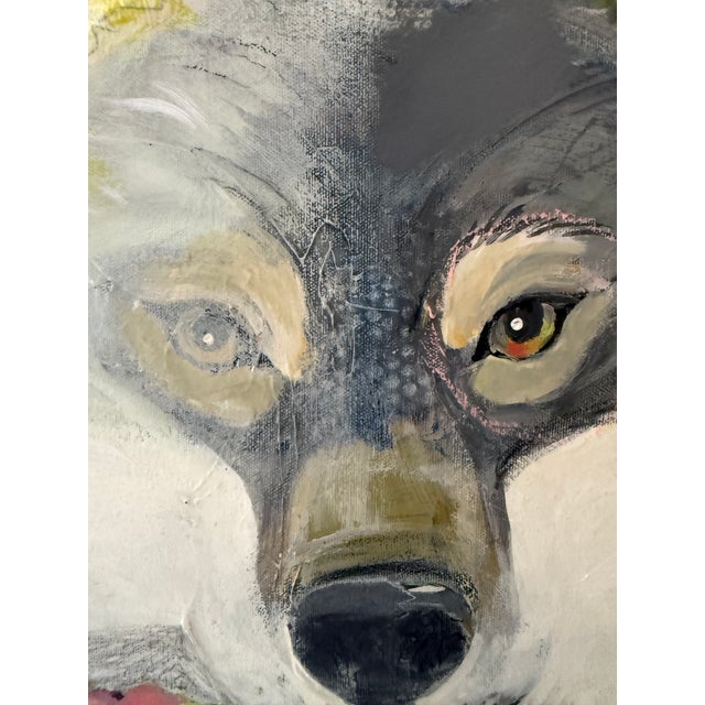 Dark Green “Flower Eater” Wolf Painting by LWren Walraven For Sale - Image 8 of 13