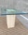 Metal Artedi Brass-X Pedestal Glass End Table in Polished Travertine Italy For Sale - Image 7 of 13