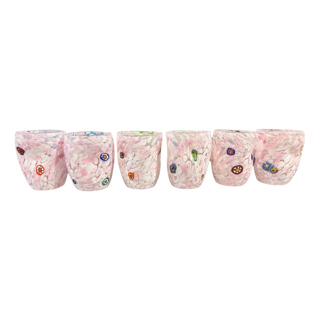 Pink Spot with Murrine Murano Glasses by Simoeng, Set of 6 For Sale