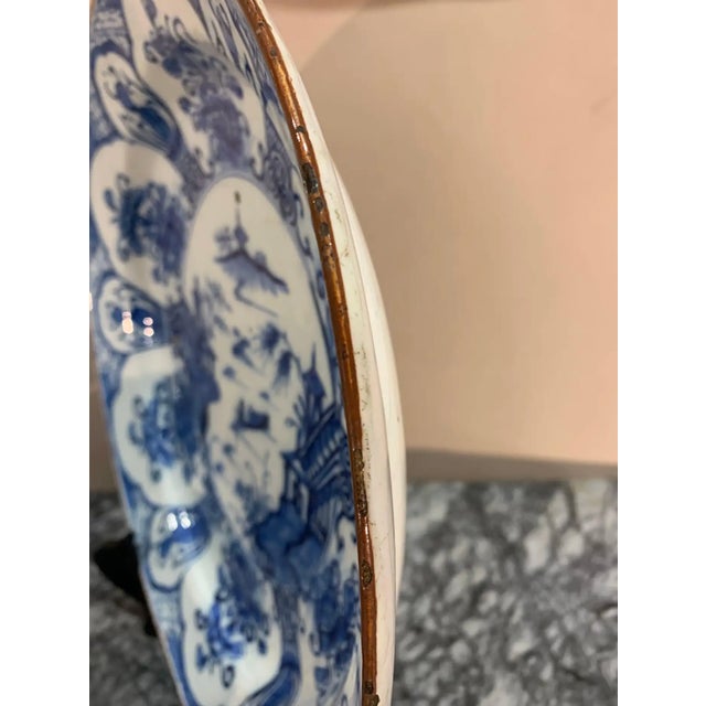 Ceramic 18th Century Hand Painted Dutch Delft Chinoiserie Pattern Platter For Sale - Image 7 of 10