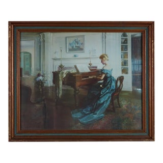 Late 20th Century Woman at the Piano" – Print of Original Oil on Canvas For Sale