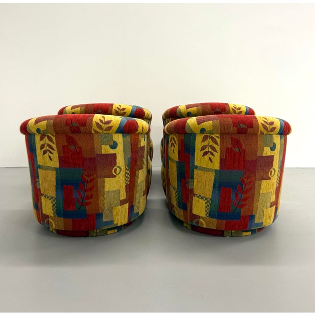 Vintage Postmodern Geometric Upholstered Swivel Chairs – Set of 4 For Sale In West Palm - Image 6 of 8
