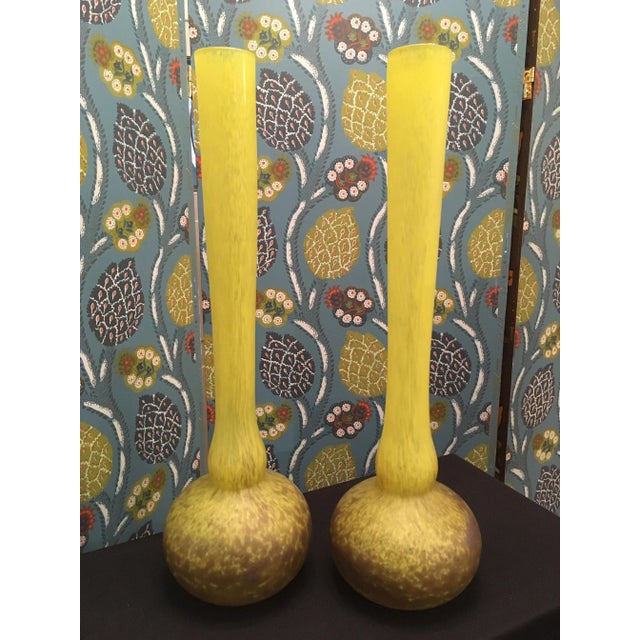 Large Vintage Yellow Glass Berluze Vases from Delatte Nancy, Set of 2 For Sale - Image 6 of 6