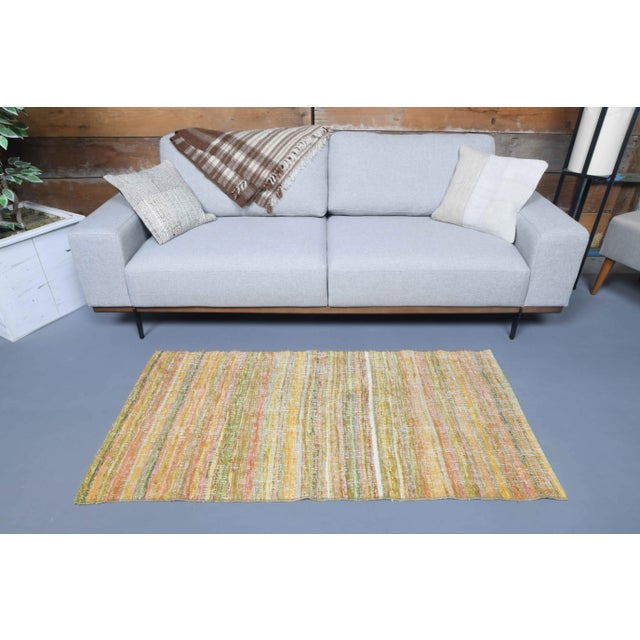 Vintage Turkish Hand-Knotted Wool Cotton Yellow Kilim Area Rug For Sale - Image 10 of 11