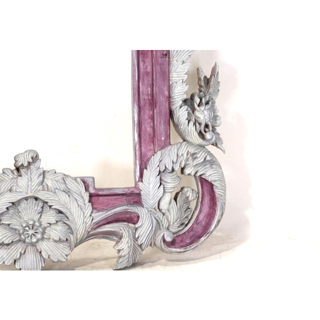 Vintage Rococo Style Silver-Plated Plum Red Framed Wall Mirror. For Sale - Image 9 of 12