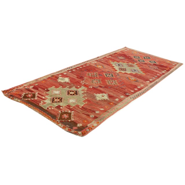 Mid-Century Modern Mid 20th Century Vintage Turkish Kars Kilim Rug For Sale - Image 3 of 7