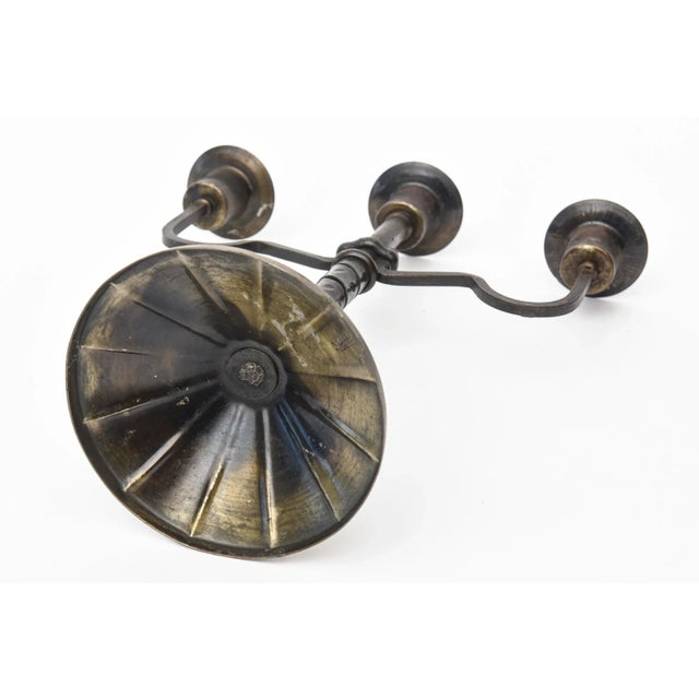 Vintage Arts and Crafts Austrian Bronze 3 Arm Candlestick Signed For Sale - Image 9 of 11