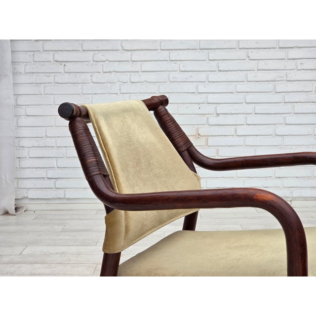 Mid-Century Modern Scandinavian Armchairs with Furniture Velour and Bamboo, 1980s, Set of 2 For Sale - Image 3 of 18