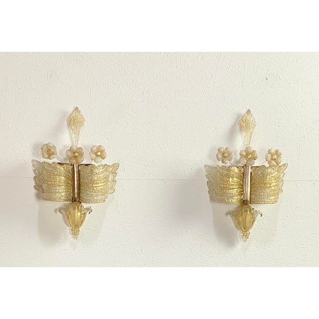 Vintage Italian Murano Glass Wall Lights with Gold by Barovier & Toso, 1970, Set of 2 For Sale - Image 7 of 9