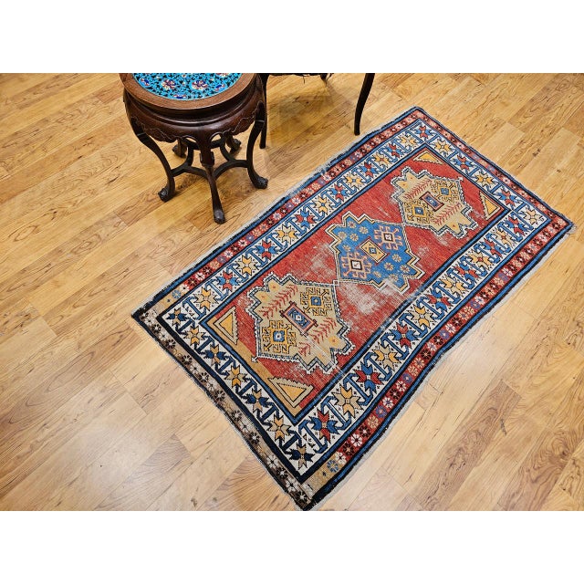 Vintage Handwoven Caucasian Kazak Rug, Geometric Pattern, Red & Ivory, 4' x 7' For Sale - Image 4 of 18
