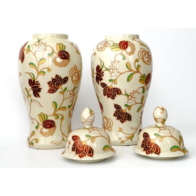 Chinoiserie Large 20" Ginger Jar Pair For Sale - Image 3 of 11