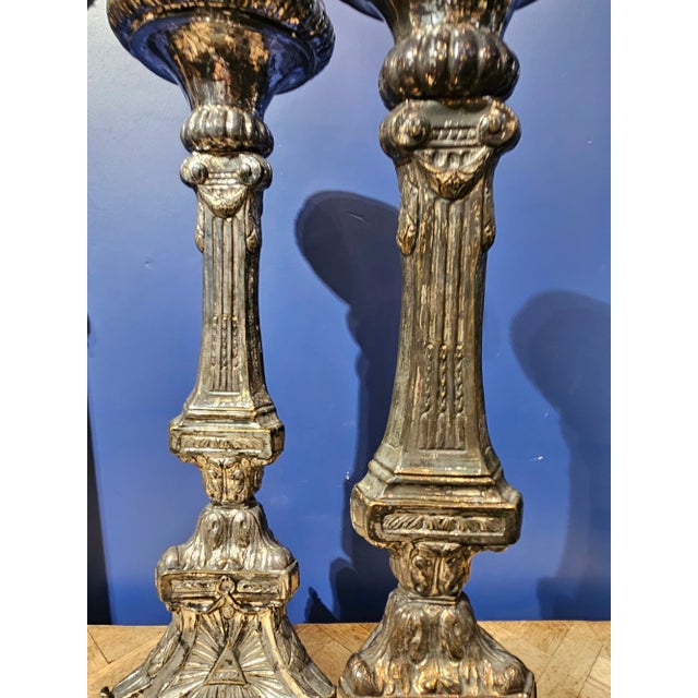 Silver Antique Spanish Candlesticks- a Pair For Sale - Image 8 of 11