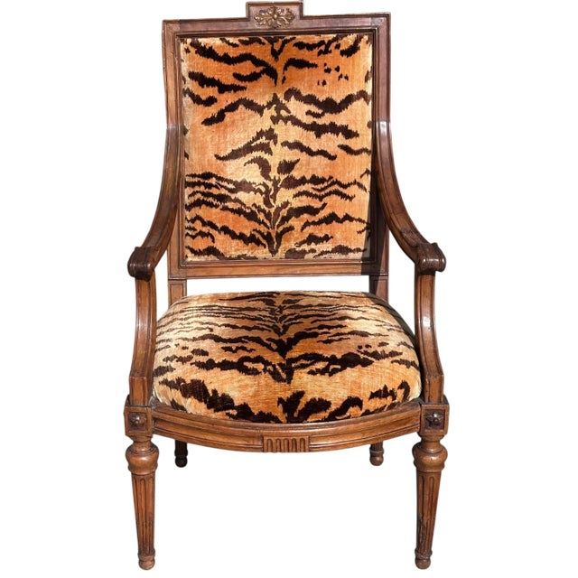19th Century Antique Directoire Fauteuil Arm Chair W Scalamandre Tigre Silk Velvet - Joanna Carson Estate For Sale - Image 5 of 5