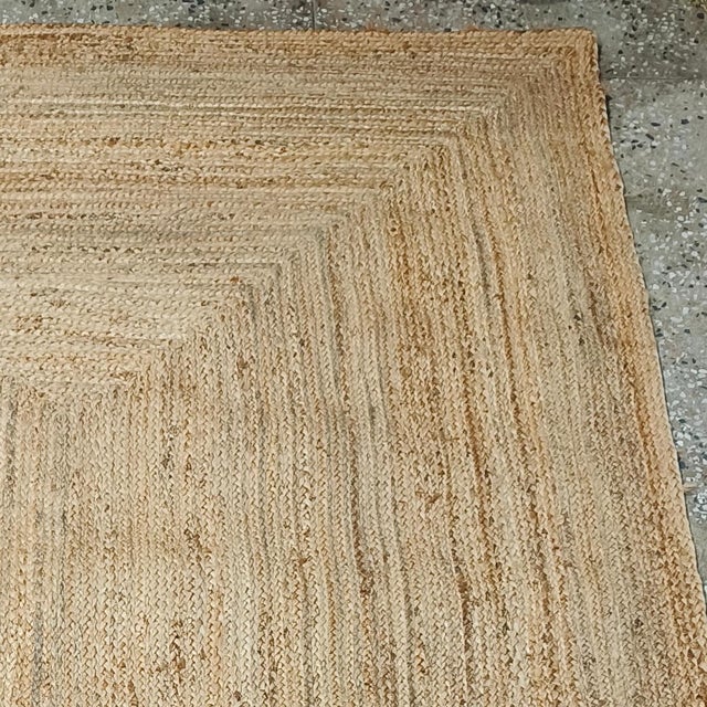 Beige Handwoven Natural Jute Rectangular Minimalist Doormat Rug For Sale - Image 8 of 12