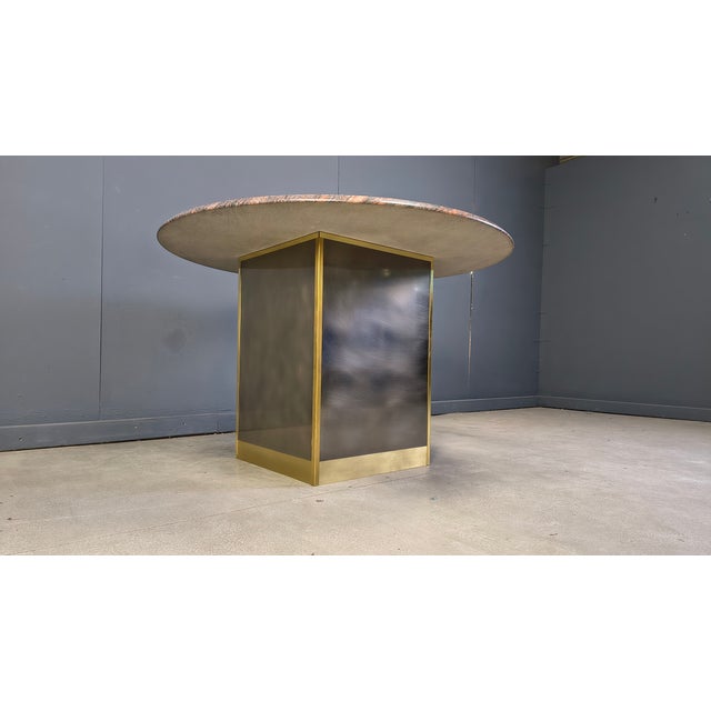 Hollywood Regency Vintage Round Granite and Brass Center Table from Belgo Chrom, 1970s For Sale - Image 3 of 18