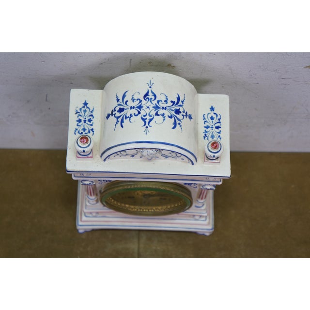 J. Caldwell Antique Renaissance Revival j.e. Caldwell French Delft Porcelain Mantel Clock For Sale - Image 4 of 18