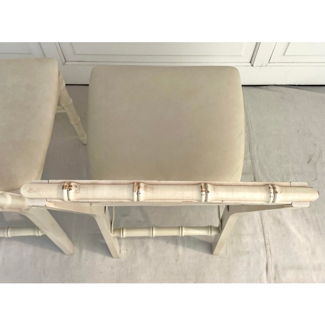 Wood Pair of Vintage Folding Faux Bamboo White Chairs by Stackmore For Sale - Image 7 of 12