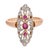 Traditional 1910s French Belle Époque Ruby Diamond 18k Rose Gold Navette Ring, Size 7.25 For Sale - Image 3 of 7