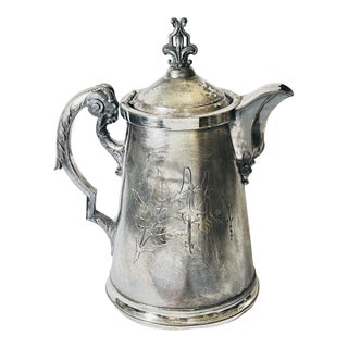 Antique Wilcox Silver Co. Ceramic Lined Silver Pitcher-Circa 1880 For Sale