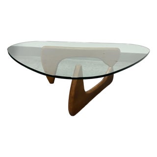 Isamu Noguchi Style Glass + Wood Coffee Table For Sale