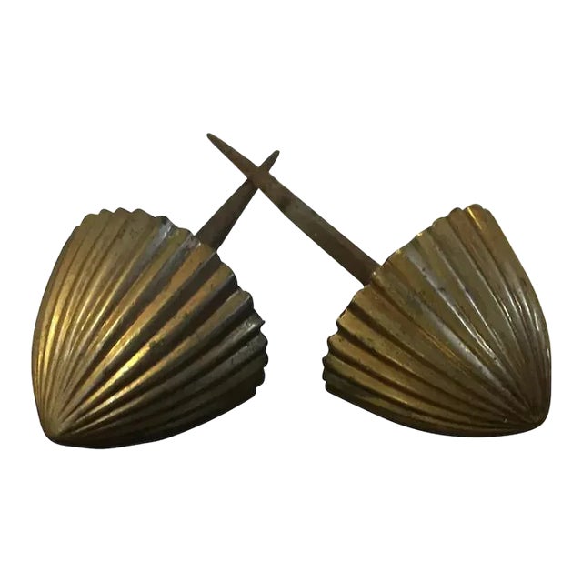 1800 Antique French Empire Directoire Brass Drapery Tie backs with Iron Mounts - A Pair For Sale