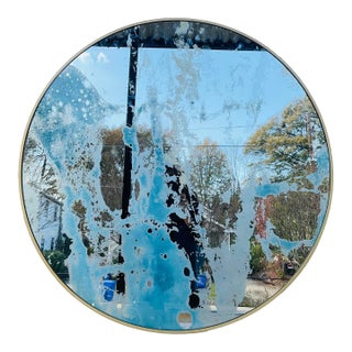 Modern Blue and Gold Abstract Antique Mirror Wall Mirror For Sale