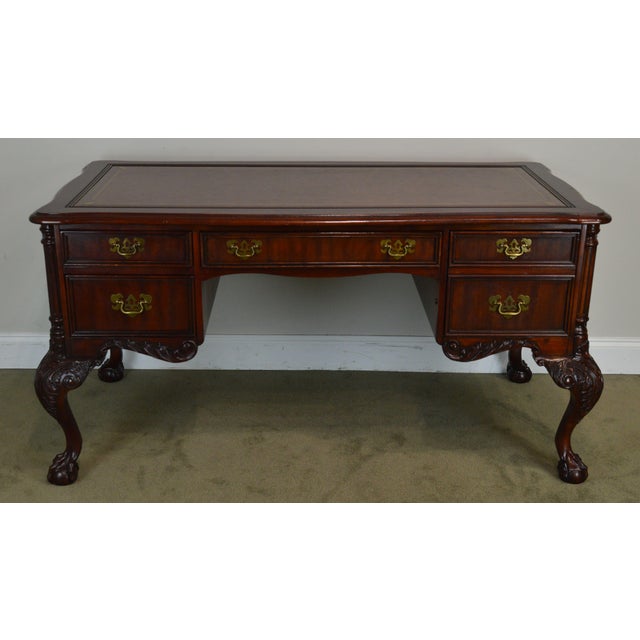 Sligh Ellis Line Mahogany Chippendale Style Claw Foot Leather Top